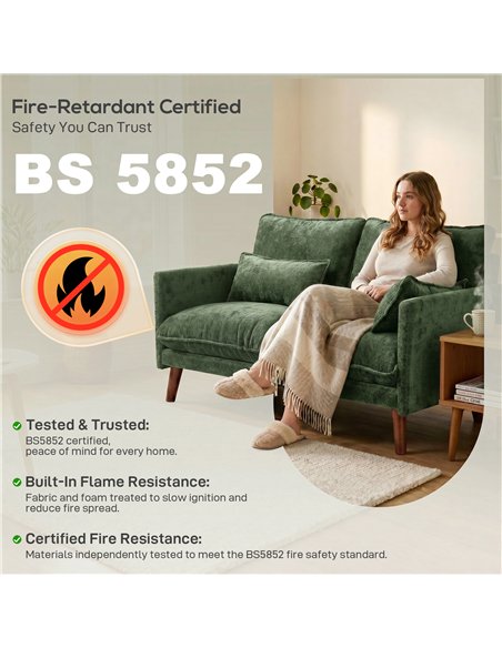 HOMCOM 2 Seater Sofa, Loveseat Sofa with Spring Cushions, Wide and Deep Seat, Wood Legs, Green - pic 192313 | FastDaddyshop