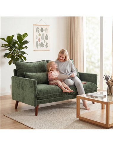 HOMCOM 2 Seater Sofa, Loveseat Sofa with Spring Cushions, Wide and Deep Seat, Wood Legs, Green