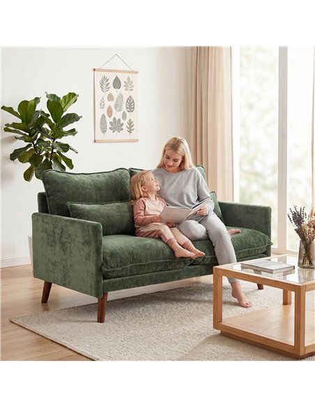 HOMCOM 2 Seater Sofa, Loveseat Sofa with Spring Cushions, Wide and Deep Seat, Wood Legs, Green - pic 192314 | FastDaddyshop