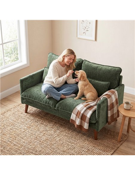 HOMCOM 2 Seater Sofa, Loveseat Sofa with Spring Cushions, Wide and Deep Seat, Wood Legs, Green - pic 192315 | FastDaddyshop