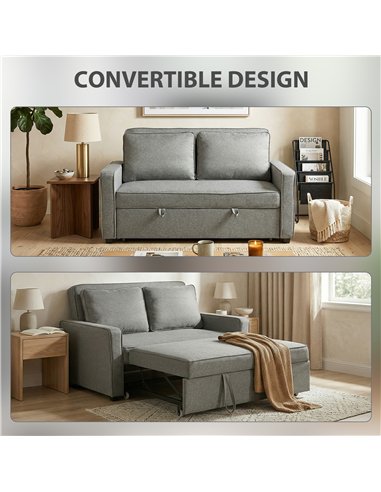 HOMCOM Double Sofa Bed Click Clack Sofa Bed Pull Out Bed with Adjustable Backrest for Living Room and Bedroom Grey