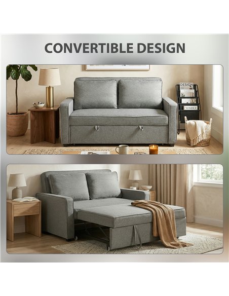 HOMCOM Double Sofa Bed Click Clack Sofa Bed Pull Out Bed with Adjustable Backrest for Living Room and Bedroom Grey - pic 192319 | FastDaddyshop