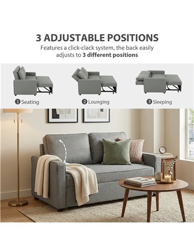 HOMCOM Double Sofa Bed Click Clack Sofa Bed Pull Out Bed with Adjustable Backrest for Living Room and Bedroom Grey