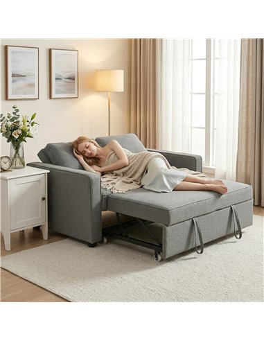 HOMCOM Double Sofa Bed Click Clack Sofa Bed Pull Out Bed with Adjustable Backrest for Living Room and Bedroom Grey