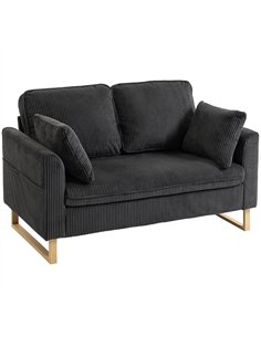 HOMCOM 2 Seater Sofa, 140 cm Loveseat Sofa with Spring Cushions, Metal Legs, 2 Pillows, Dark Grey