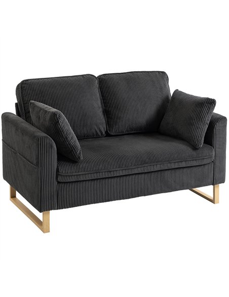 HOMCOM 2 Seater Sofa, 140 cm Loveseat Sofa with Spring Cushions, Metal Legs, 2 Pillows, Dark Grey - pic 192325 | FastDaddyshop