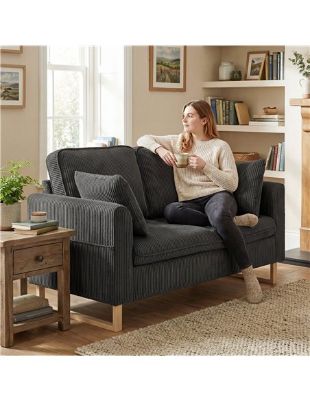 HOMCOM 2 Seater Sofa, 140 cm Loveseat Sofa with Spring Cushions, Metal Legs, 2 Pillows, Dark Grey - pic 192326 | FastDaddyshop