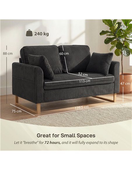HOMCOM 2 Seater Sofa, 140 cm Loveseat Sofa with Spring Cushions, Metal Legs, 2 Pillows, Dark Grey - pic 192327 | FastDaddyshop