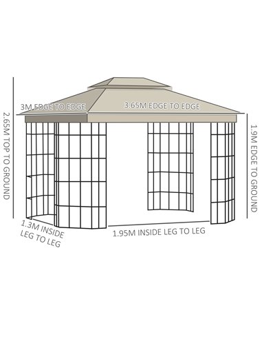 Outsunny 3.7x3m Gazebo with 2 Tiers Roof and Mosquito Netting, Metal Frame, Beige