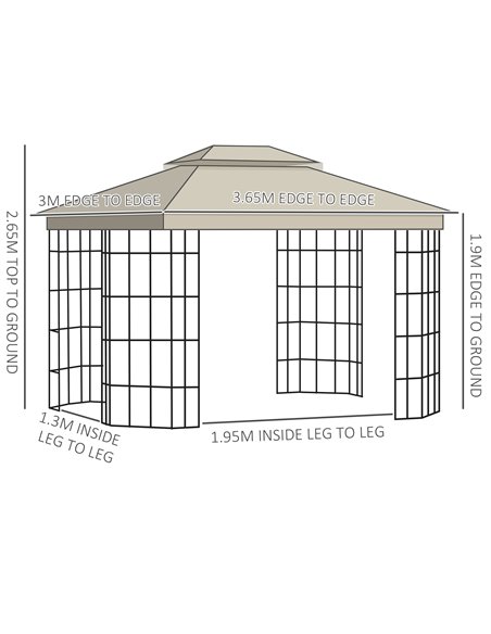 Outsunny 3.7x3m Gazebo with 2 Tiers Roof and Mosquito Netting, Metal Frame, Beige - pic 19233 | FastDaddyshop