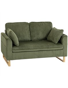 HOMCOM 2 Seater Sofa, 140 cm Loveseat Sofa with Spring Cushions, Metal Legs, 2 Pillows, Dark Green