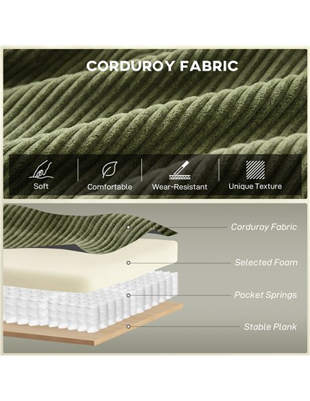 HOMCOM 2 Seater Sofa, 140 cm Loveseat Sofa with Spring Cushions, Metal Legs, 2 Pillows, Dark Green - pic 192337 | FastDaddyshop