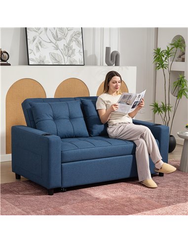 HOMCOM Two-Seater Pull-Out Sofa Bed - Dark Blue
