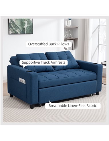 HOMCOM Two-Seater Pull-Out Sofa Bed - Dark Blue