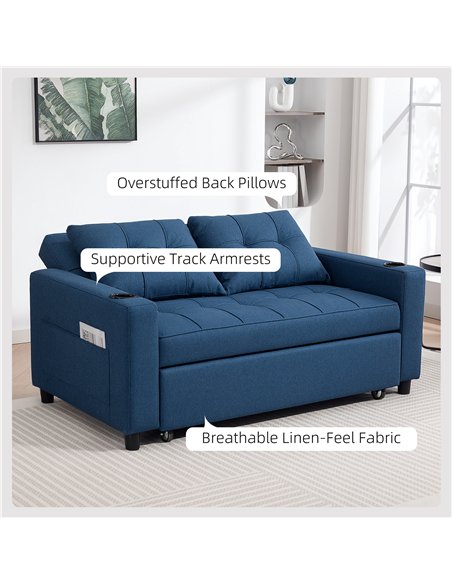 HOMCOM Two-Seater Pull-Out Sofa Bed - Dark Blue - pic 192348 | FastDaddyshop