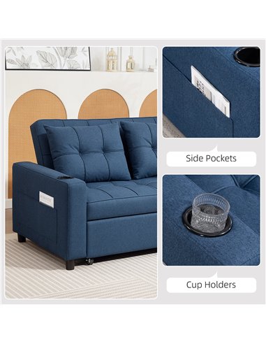HOMCOM Two-Seater Pull-Out Sofa Bed - Dark Blue