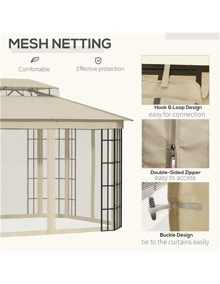 Outsunny 3.7 x 3(m) Patio Gazebo Canopy Garden Tent Shelter with 2 Tiers Roof and Mosquito Netting, Metal Frame, Beige - pic 19235 | FastDaddyshop