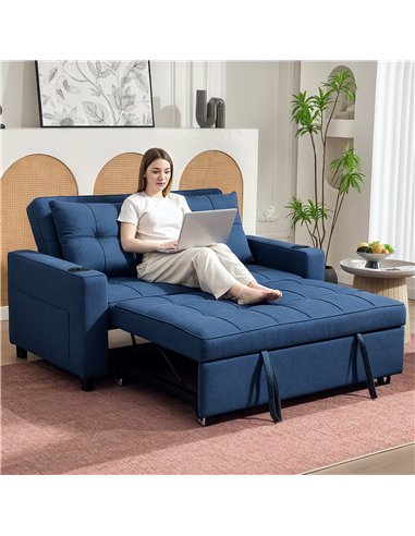 HOMCOM Two-Seater Pull-Out Sofa Bed - Dark Blue