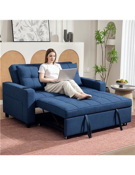 HOMCOM Two-Seater Pull-Out Sofa Bed - Dark Blue - pic 192351 | FastDaddyshop