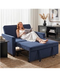 HOMCOM 2 Seater Sofa Bed, 3-in-1 Convertible Pull Out Sleeper Sofa with Clik-Clack Adjustable Backrest, Dark Blue 2