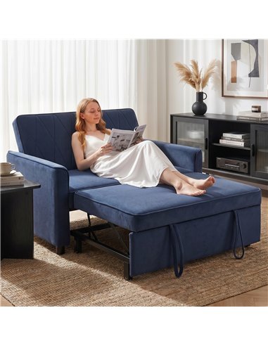 HOMCOM 2 Seater Sofa Bed, 3-in-1 Convertible Pull Out Sleeper Sofa with Clik-Clack Adjustable Backrest, Dark Blue