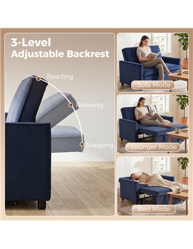 HOMCOM 2 Seater Sofa Bed, 3-in-1 Convertible Pull Out Sleeper Sofa with Clik-Clack Adjustable Backrest, Dark Blue