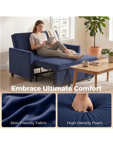 HOMCOM 2 Seater Sofa Bed, 3-in-1 Convertible Pull Out Sleeper Sofa with Clik-Clack Adjustable Backrest, Dark Blue