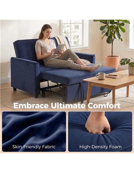 HOMCOM 2 Seater Sofa Bed, 3-in-1 Convertible Pull Out Sleeper Sofa with Clik-Clack Adjustable Backrest, Dark Blue - pic 192357 | FastDaddyshop