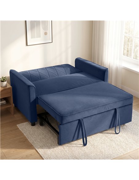 HOMCOM 2 Seater Sofa Bed, 3-in-1 Convertible Pull Out Sleeper Sofa with Clik-Clack Adjustable Backrest, Dark Blue - pic 192359 | FastDaddyshop