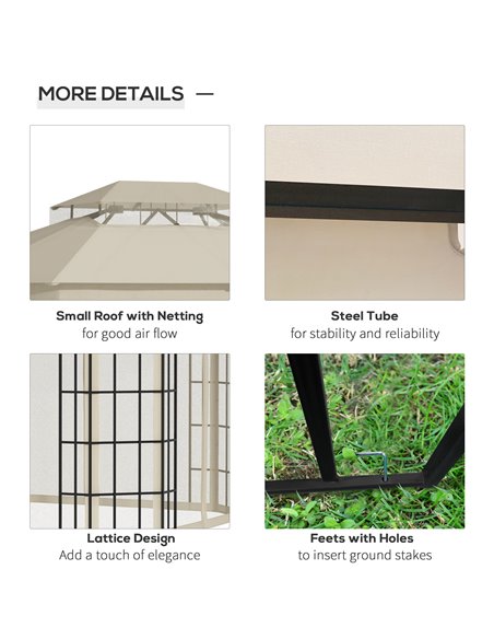 Outsunny 3.7 x 3(m) Patio Gazebo Canopy Garden Tent Shelter with 2 Tiers Roof and Mosquito Netting, Metal Frame, Beige - pic 19236 | FastDaddyshop