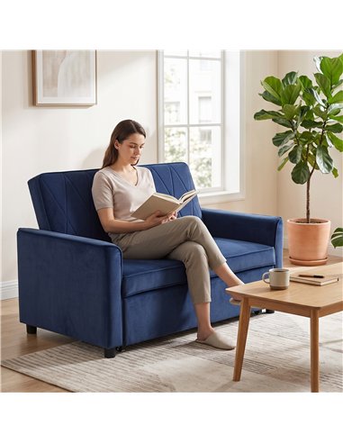 HOMCOM 2 Seater Sofa Bed, 3-in-1 Convertible Pull Out Sleeper Sofa with Clik-Clack Adjustable Backrest, Dark Blue