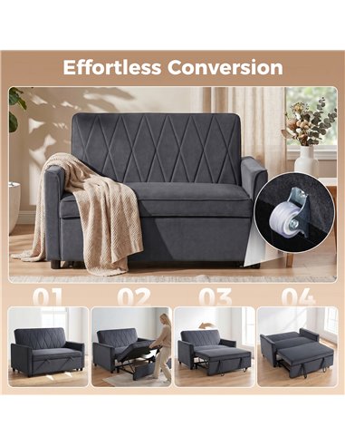 HOMCOM 2 Seater Sofa Bed, 3-in-1 Convertible Pull Out Sleeper Sofa with Clik-Clack Adjustable Backrest, Dark Grey