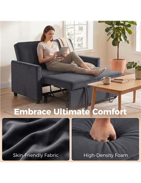 HOMCOM 2 Seater Sofa Bed, 3-in-1 Convertible Pull Out Sleeper Sofa with Clik-Clack Adjustable Backrest, Dark Grey - pic 192366 | FastDaddyshop