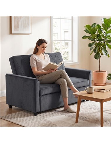 HOMCOM 2 Seater Sofa Bed, 3-in-1 Convertible Pull Out Sleeper Sofa with Clik-Clack Adjustable Backrest, Dark Grey