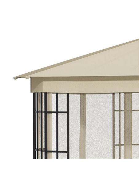 Outsunny 3.7 x 3(m) Patio Gazebo Canopy Garden Tent Shelter with 2 Tiers Roof and Mosquito Netting, Metal Frame, Beige - pic 19237 | FastDaddyshop