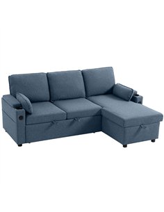 HOMCOM Corner Sofa Bed, L Shaped Sleeper Sectional Sofa with Reversible Storage Chaise, Blue