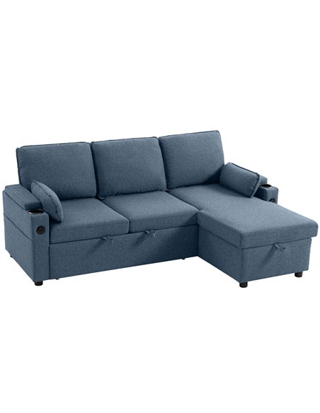HOMCOM Corner Sofa Bed, L Shaped Sleeper Sectional Sofa with Reversible Storage Chaise, Blue - pic 192370 | FastDaddyshop