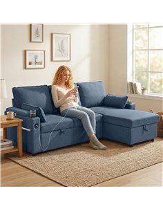 HOMCOM Corner Sofa Bed, L Shaped Sleeper Sectional Sofa with Reversible Storage Chaise, Blue 2