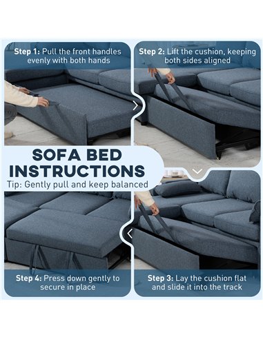 HOMCOM Corner Sofa Bed, L Shaped Sleeper Sectional Sofa with Reversible Storage Chaise, Blue