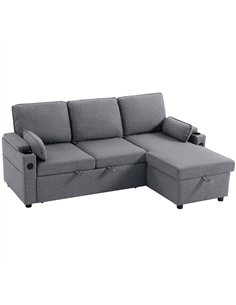 HOMCOM Corner Sofa Bed, L Shaped Sleeper Sectional Sofa with Reversible Storage Chaise, Grey