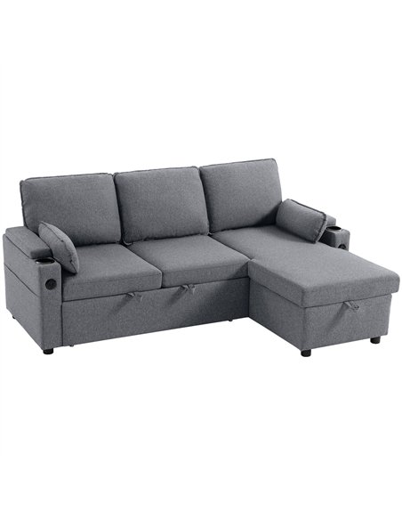 HOMCOM Corner Sofa Bed, L Shaped Sleeper Sectional Sofa with Reversible Storage Chaise, Grey - pic 192379 | FastDaddyshop