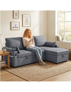 HOMCOM Corner Sofa Bed, L Shaped Sleeper Sectional Sofa with Reversible Storage Chaise, Grey 2