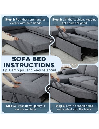 HOMCOM Corner Sofa Bed, L Shaped Sleeper Sectional Sofa with Reversible Storage Chaise, Grey