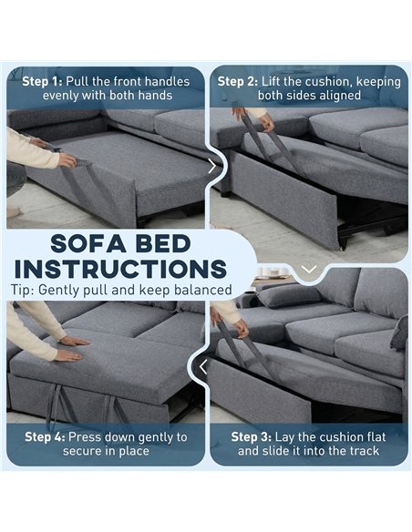 HOMCOM Corner Sofa Bed, L Shaped Sleeper Sectional Sofa with Reversible Storage Chaise, Grey - pic 192384 | FastDaddyshop