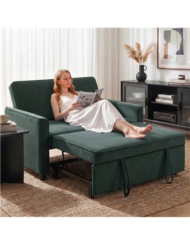 HOMCOM 2 Seater Sofa Bed, 3-in-1 Convertible Pull Out Sleeper Sofa with Clik-Clack Adjustable Backrest, Dark Green