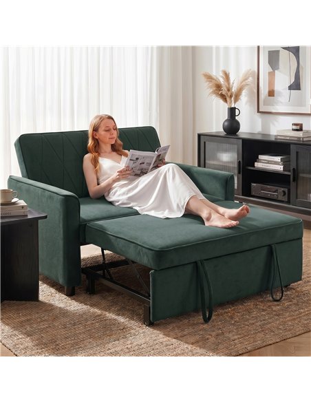 HOMCOM 2 Seater Sofa Bed, 3-in-1 Convertible Pull Out Sleeper Sofa with Clik-Clack Adjustable Backrest, Dark Green - pic 192389 | FastDaddyshop