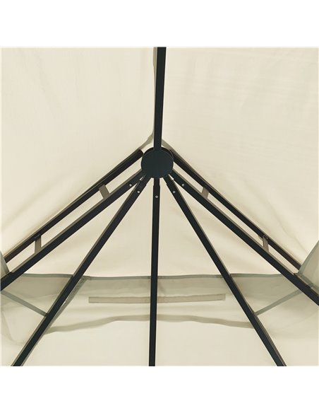 Outsunny 3.7 x 3(m) Patio Gazebo Canopy Garden Tent Shelter with 2 Tiers Roof and Mosquito Netting, Metal Frame, Beige - pic 19239 | FastDaddyshop