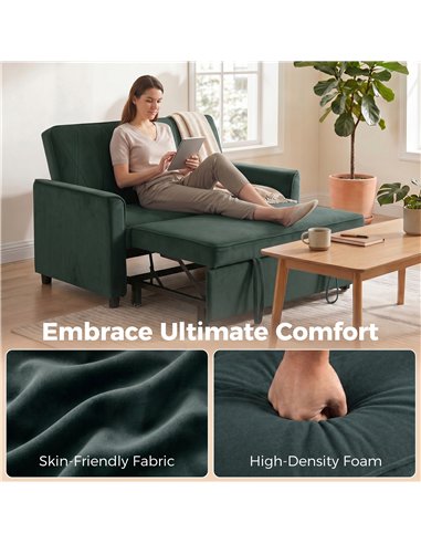 HOMCOM 2 Seater Sofa Bed, 3-in-1 Convertible Pull Out Sleeper Sofa with Clik-Clack Adjustable Backrest, Dark Green
