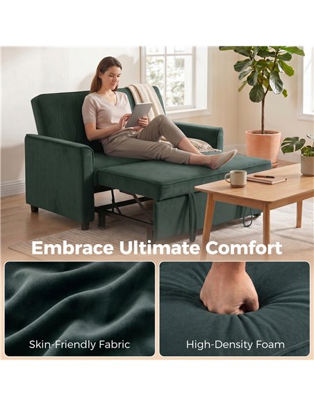 HOMCOM 2 Seater Sofa Bed, 3-in-1 Convertible Pull Out Sleeper Sofa with Clik-Clack Adjustable Backrest, Dark Green - pic 192393 | FastDaddyshop