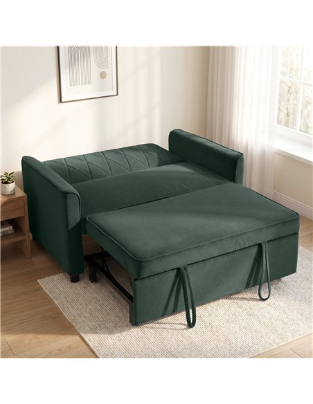 HOMCOM 2 Seater Sofa Bed, 3-in-1 Convertible Pull Out Sleeper Sofa with Clik-Clack Adjustable Backrest, Dark Green - pic 192395 | FastDaddyshop